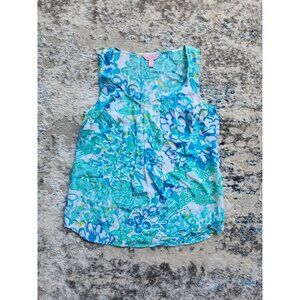 Lilly Pulitzer Women's Size XS Dahlia Aqua Resort White In A Pinch Silk Tank Top